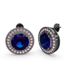 Esinti Daire Küpe - Pembe kuvars ve lab safir 925 ayar siyah rodyum kaplama gümüş küpe #tp9b1