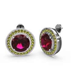 Esinti Daire Küpe - Peridot ve rodolit garnet 8 ayar beyaz altın küpe #tpo2oo