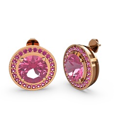 Esinti Daire Küpe - Rodolit garnet ve pembe kuvars 18 ayar rose altın küpe #ts6r97