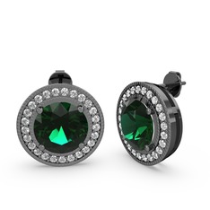 Swarovski ve yeşil kuvars 925 ayar siyah rodyum kaplama gümüş küpe