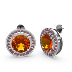 Esinti Daire Küpe - Kök yakut ve sitrin 18 ayar beyaz altın küpe #u795nf