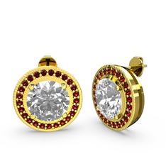 Esinti Daire Küpe - Garnet ve swarovski 14 ayar altın küpe #uh6yf2