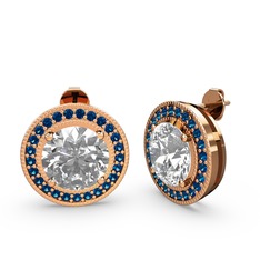 Esinti Daire Küpe - Lab safir ve swarovski 8 ayar rose altın küpe #umyyxf