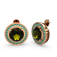 Esinti Daire Küpe - Kök zümrüt ve peridot 14 ayar rose altın küpe #uoshdv