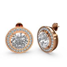 Esinti Daire Küpe - Akuamarin ve beyaz zirkon 18 ayar rose altın küpe #v0wzk5