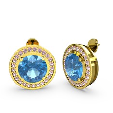 Esinti Daire Küpe - Pembe kuvars ve akuamarin 14 ayar altın küpe #wh0ugb