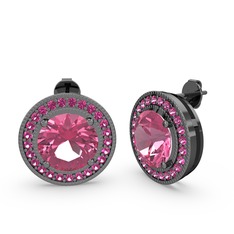 Esinti Daire Küpe - Rodolit garnet ve pembe kuvars 925 ayar siyah rodyum kaplama gümüş küpe #whxhyb