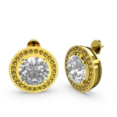 Esinti Daire Küpe - Sitrin ve swarovski 8 ayar altın küpe #wxogdk