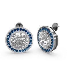 Esinti Daire Küpe - Lab safir ve swarovski 18 ayar beyaz altın küpe #x522he