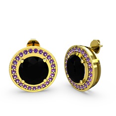 Esinti Daire Küpe - Ametist ve siyah zirkon 925 ayar altın kaplama gümüş küpe #xy8hbp