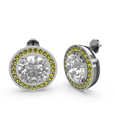 Esinti Daire Küpe - Peridot ve swarovski 8 ayar beyaz altın küpe #xyswrl