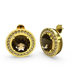 Esinti Daire Küpe - Dumanlı kuvars 925 ayar altın kaplama gümüş küpe #xzbsly