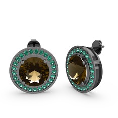 Esinti Daire Küpe - Yeşil kuvars ve dumanlı kuvars 925 ayar siyah rodyum kaplama gümüş küpe #z2kc1f