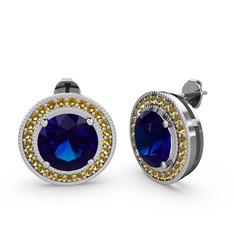 Esinti Daire Küpe - Sitrin ve lab safir 18 ayar beyaz altın küpe #zk05uk