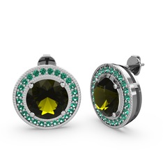 Yeşil kuvars ve peridot 8 ayar beyaz altın küpe