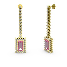 Sallantılı Via Küpe - Pembe kuvars ve swarovski 14 ayar altın küpe #12gqc9s