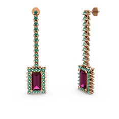 Sallantılı Via Küpe - Rodolit garnet ve yeşil kuvars 925 ayar rose altın kaplama gümüş küpe #12wy2x8