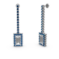 Sallantılı Via Küpe - Swarovski ve lab safir 18 ayar beyaz altın küpe #1337p0r