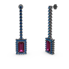 Rodolit garnet ve lab safir 925 ayar siyah rodyum kaplama gümüş küpe
