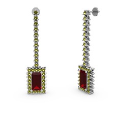 Garnet ve peridot 8 ayar beyaz altın küpe