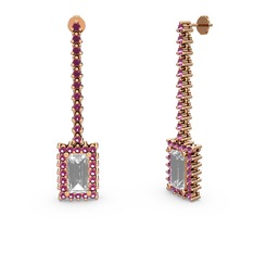 Sallantılı Via Küpe - Beyaz zirkon ve rodolit garnet 14 ayar rose altın küpe #188ijqx