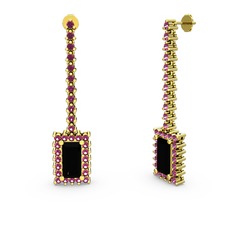 Siyah zirkon ve rodolit garnet 925 ayar altın kaplama gümüş küpe