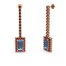 Akuamarin ve garnet 18 ayar rose altın küpe