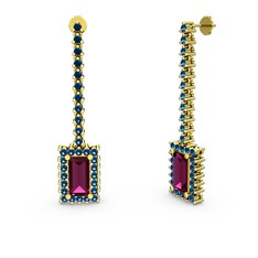 Rodolit garnet ve lab safir 18 ayar altın küpe
