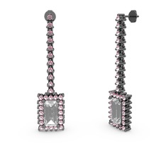 Sallantılı Via Küpe - Swarovski ve pembe kuvars 925 ayar siyah rodyum kaplama gümüş küpe #1dbl6yr