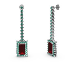 Garnet ve yeşil kuvars 14 ayar beyaz altın küpe