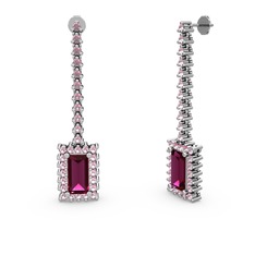 Sallantılı Via Küpe - Rodolit garnet ve pembe kuvars 18 ayar beyaz altın küpe #1dn1xy5