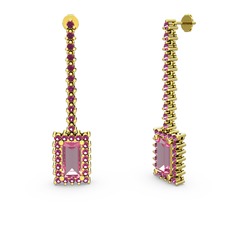 Pembe kuvars ve rodolit garnet 18 ayar altın küpe