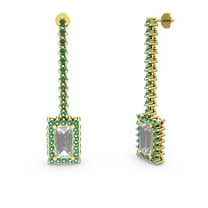 Sallantılı Via Küpe - Swarovski ve yeşil kuvars 8 ayar altın küpe #1hbj311