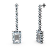 Sallantılı Via Küpe - Beyaz zirkon ve akuamarin 8 ayar beyaz altın küpe #1iaihzb