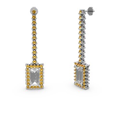 Swarovski ve sitrin 14 ayar beyaz altın küpe