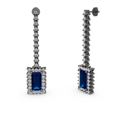 Lab safir ve swarovski 925 ayar siyah rodyum kaplama gümüş küpe