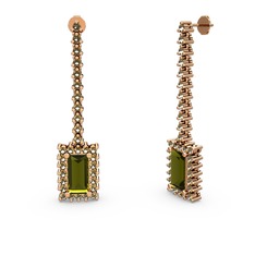 Peridot ve dumanlı kuvars 8 ayar rose altın küpe