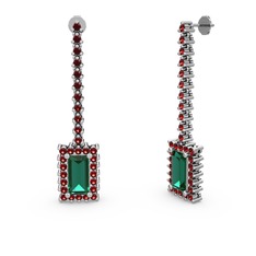 Yeşil kuvars ve garnet 8 ayar beyaz altın küpe