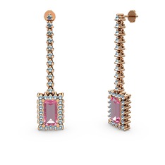 Sallantılı Via Küpe - Pembe kuvars ve akuamarin 8 ayar rose altın küpe #1tfb67x