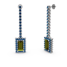 Peridot ve lab safir 8 ayar beyaz altın küpe