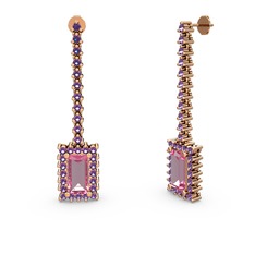 Pembe kuvars ve ametist 8 ayar rose altın küpe