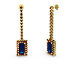 Sallantılı Via Küpe - Lab safir ve garnet 18 ayar altın küpe #1wiq1at