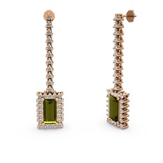 Peridot ve beyaz zirkon 8 ayar rose altın küpe