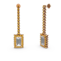 Beyaz zirkon ve sitrin 8 ayar rose altın küpe