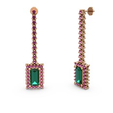 Yeşil kuvars ve rodolit garnet 18 ayar rose altın küpe