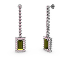 Peridot ve pembe kuvars 14 ayar beyaz altın küpe