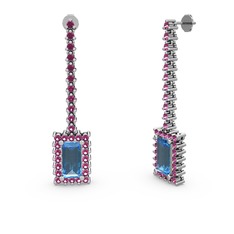 Akuamarin ve rodolit garnet 18 ayar beyaz altın küpe