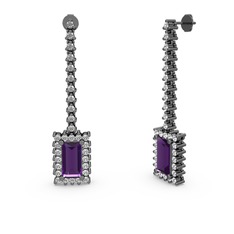 Sallantılı Via Küpe - Ametist ve swarovski 925 ayar siyah rodyum kaplama gümüş küpe #2w5k45