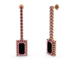 Sallantılı Via Küpe - Siyah zirkon ve rodolit garnet 14 ayar rose altın küpe #3u240j