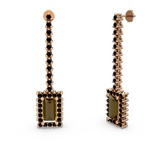 Sallantılı Via Küpe - Dumanlı kuvars ve siyah zirkon 8 ayar rose altın küpe #3y2rcp